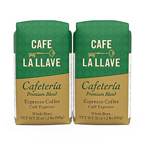 $28.19 S&S Q FS AMAZON:  4lbs Café La Llave Cafe La Llave Whole Bean Espresso Coffee, Dark Roast, 32 OZ x 2