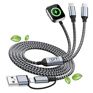 5FT MPATIBY 3 in 2 USB A/USB C Cable for iWatch Charger $4.99 + Free S&H w/ Prime or $35+