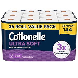 Target: 2 x 36 count Cottonelle Ultra Soft or Ultra Clean Toilet Paper Mega TP = 288 Reg $53.99 get $15 Target Gift Card (less with Red Card)