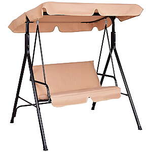$67.63: Costway Loveseat Patio Canopy Swing Glider Hammock Cushioned Steel Frame Outdoor Beige at Walmart.com