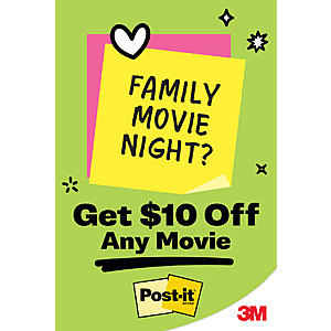 3M Post It Products Spend $25 on one order, get a $10 FANDANGO Movie Code via online rebate submission  Limit 2 offers