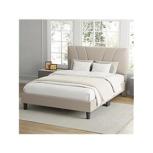 Avenco Queen Bed Frame, Upholstered Platform Bed Frame with Adjustable Headboard, Wood Slat Support, Easy Assembly, No Box Spring Needed, Beige, $59.99, FS Prime