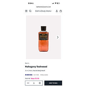 Bath Body Works Mens Boady Care $5.95