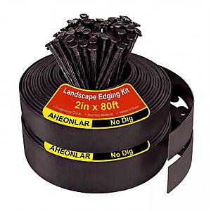AHEONLAR Landscape Edging, 2" x 80' Garden Edging Border, Plastic Garden Edging with 90 Pcs Spikes, No Dig Landscape Edging Black Garden Border for Lawn, Yard and Flower Bed $25.59