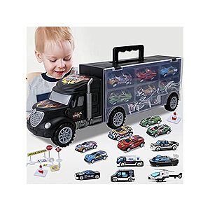 JODUDLR Large Transport Cars Carrier Set Truck Toys with 12 Die cast Vehicles $13.99