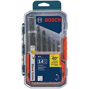 Bosch 14-Piece Black Oxide HSS Twist Drill Bit Set (BL14) $12.99 + Free Store Pickup at Lowe's or Free Shipping on $35+