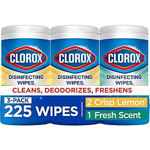 [SnS] $48.59* | 5 × 3-Pack 75-Count Clorox Disinfecting Wipes (Fresh Scent & Crisp Lemon) ($9.72 each) + $15 credit at Amazon