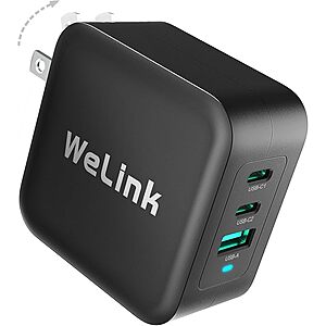 WeLink 100W USB C Charger, GaN PPS 3-Port Fast Compact Foldable USB C Charger $14.99