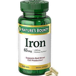100-Count Nature's Bounty Iron 65mg (325mg Ferrous Sulfate) Tablets $2.10 w/ S&S + Free Shipping w/ Prime or on $35+