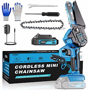 Mini Chainsaw, 20V Cordless 4 Inch, 1.5Ah Battery, Handheld Saw, Light Blue - $18.89