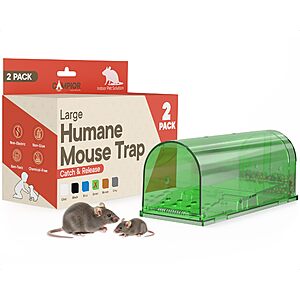 Campior Humane Mouse Trap Pack of 2, Live Mouse Traps Catch and Release for Indoors & Outdoors, Pet & Child Safe, 7.87" Reusable, Cleaning Brush Included, Green $3.58