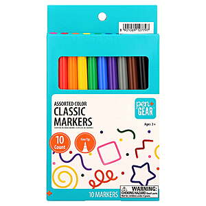 Pen+Gear Classic Markers, Fine Tip, Assorted Colors, 10 Count~$0.50 @ Walmart~Free Pickup Or Delivery With Walmart+ Or $35+ Order