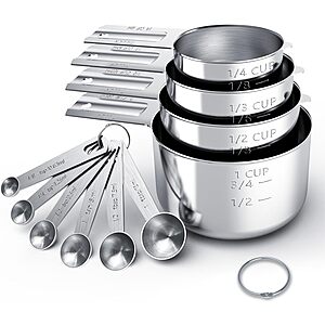 Stainless Steel Measuring Cups & Spoons Set, Cups and Spoons | Stainless Steel Nesting Measure Cups , Kitchen Gadgets for Cooking & Baking (10) $14.39