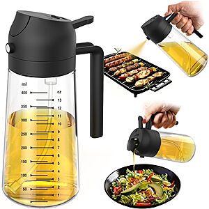 TrendPlain 16oz/470ml Glass Olive Oil Sprayer for Cooking – 2 in 1 Olive Oil Dispenser Bottle for Kitchen Gadgets and Air Fryer Accessories, Salad, BBQ - Black $7.99