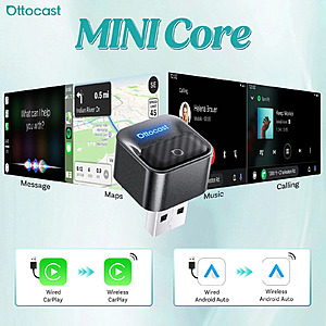 Ottocast Mini Dot Wireless Carplay Adapter Dongle Android Auto w/One-Click Button 2in1 $16
