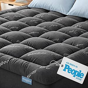 Niagara Sleep Solution Queen Bamboo Pillow Top Mattress Topper w/ 20" Deep Pocket (Dark Gray) $37.99 + Free Shipping