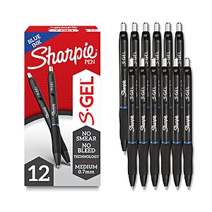 Sharpie S-Gel Pens, Medium Point (0.7mm), Blue Ink, 12 Count - Ideal for Writing, Journaling, Note-Taking, College Supplies~$9.97 With S&S @ Amazon