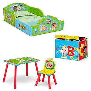 $69.99 - Delta Children - CoComelon 4-Piece Toddler Room-in-a-Box Set – Includes Sleep and Play Toddler Bed, Table, 1 Chair and Fabric Toy Box, Green