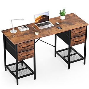 Sweetcrispy Computer Desk with 4 Drawers, 55 Inch Office Desks with Shelves - $53.92