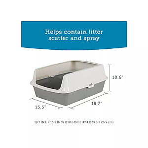 ExquisiCat® Plastic Rimmed High-Sided Cat Litter Box, Open Top, Gray/White $6.63