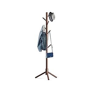 $13.99: Hupmad Wooden Tree Coat Rack Stand with 8 Hooks,3 Adjustable Height at Woot!