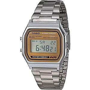$22* | 33.2mm Casio A158WEA Digital Quartz Watch w/ Stainless Steel Band (Silver/Gold) at Amazon