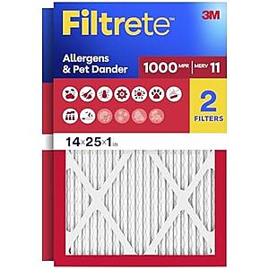 [NEW, SnS] $10.39 | Filtrete 14x25x1 Air Filter, MERV 11, MPR 1000, 2 HVAC Filters at Amazon