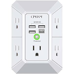 $9.98* | QINLIANF 3-Prong Outlet Extender w/ 1680J Surge, 5x AC, 3x USB-A, 1x USB-C at Amazon