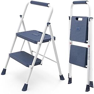 $25.95* | Sweetcrispy 2-Step 800-Pound Capacity Folding Step Ladder w/ Handrail (Blue) at Amazon
