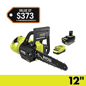 RYOBI ONE+ HP 18V Brushless Whisper Series 12 in. Battery Chainsaw with 6.0 Ah Battery and Charger $179