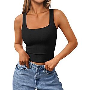 $5* | Women's Trendy Queen Cropped Ribbed Camisole Tank Top in Large (Black) at Amazon