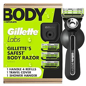 [NEW] $20.95 | Gillette Labs Body + Intimate Razor For Men, Handle + 4 Blade Refills, Travel Cover at Amazon