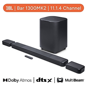 JBL Bar 1300XMK2 11.1.4-Channel Dolby Atmos Soundbar System with detachable rechargeable rear speakers $999