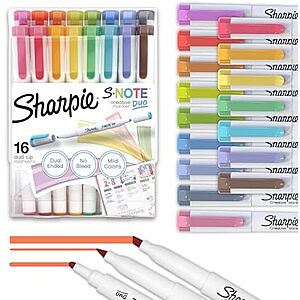 [SnS, AC] $8.79 | 16-Count Sharpie S-Note Duo Dual-Tip Creative Highlighters w/ Stand-Up Easel (Assorted Mild Colors) at Amazon