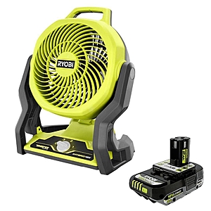 RYOBI ONE+ 18V Cordless Hybrid 7-1/2 in. Fan with 2.0 Ah Lithium-Ion HIGH PERFORMANCE Battery PCL811B-PBP003 - $59