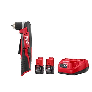 Milwaukee M12 12V Lithium-Ion Cordless 3/8 in. Right Angle Drill with M12 2.0 Ah Battery (2 Pack) and Charger $119