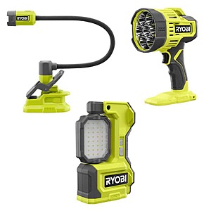Ryobi ONE+ 18V Cordless Lighting Combo Kit w/ LED Magnetic Task Light, LED Spotlight, & Flexible LED Clamp Light (Tools Only) $83.2