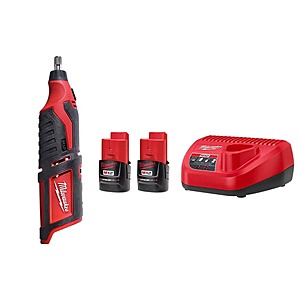Milwaukee M12 12V Lithium-Ion Cordless Rotary Tool with M12 Compact 2.0 Ah Battery (2-Pack) Starter Kit and Charger $129