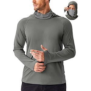 PINSPARK UPF 50+ Rash Guard Long Sleeve Sun Hoodie w/ Pull-up Face Cover and Hidden Pockets (Various, Solid) $9.80 + Free Shipping w/ Prime or on $35+