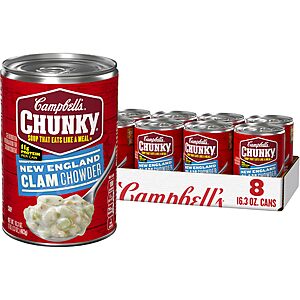 $12.04 or less S&S CLIP Q AMAZON: Campbell’s Chunky Soup, New England Clam Chowder, 16.3 Oz Can (Case of 8)