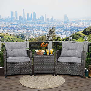$150.99: Gymax 3PCS Patio Rattan Sofa Set Outdoor Wicker Conversation Set Glass Tabletop w/ Grey Cushion at Walmart.com