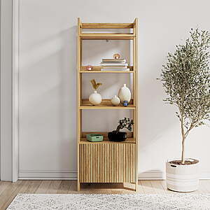 Mainstays 4-Shelf Reeded Bookcase with Drawer, Natural Teak $57.97 + Free S&H at Walmart