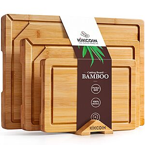3-Piece Kikcoin Self Draining Bamboo Cutting Boards w/ Stand  $9.99 + Free Shipping w/ Prime or on $35+