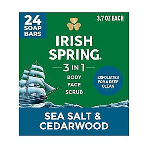 [NEW, SnS, AC] $28.74 | 2 × 24-Pack 3.7-Oz Irish Spring 3-in-1 Men’s Bar Soap (Sea Salt & Cedarwood) ($14.37 each) at Amazon