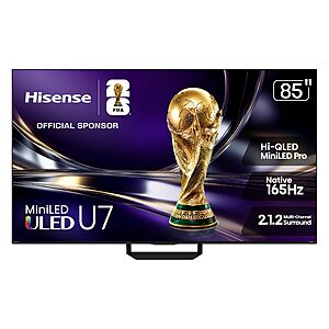 $1399.99: Hisense 85" U7 Mini-LED ULED 4K UHD 165Hz Best Premium Gaming Smart Google TV (85U7SG, 2026 New) at Amazon