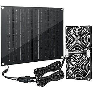 Solar Fan 30W Solar Powered Fan | Panel with 2 IPX7 Weatherproof Fans 5In Fans $18.99