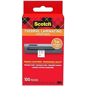 $4.61* | 100-Pk Scotch 2.3" x 3.7" Business Card Thermal Laminating Pouches at Amazon