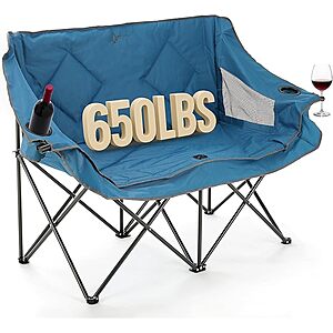 Arrowhead Outdoor Folding Double Camping Loveseat Chair w/ Cup & Wine Glass Holders and Carry Bag (Blue, Grey or Green) $39.99 + Free Shipping
