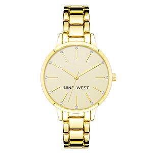 Nine West Women's Crystal Accented Gold-Tone Bracelet Watch $14.7