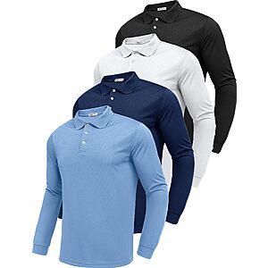 PINSPARK 4-Pack Men's Long Sleeve Polo Shirts $18.49 & More + Free shipping w/ Prime or orders $35+